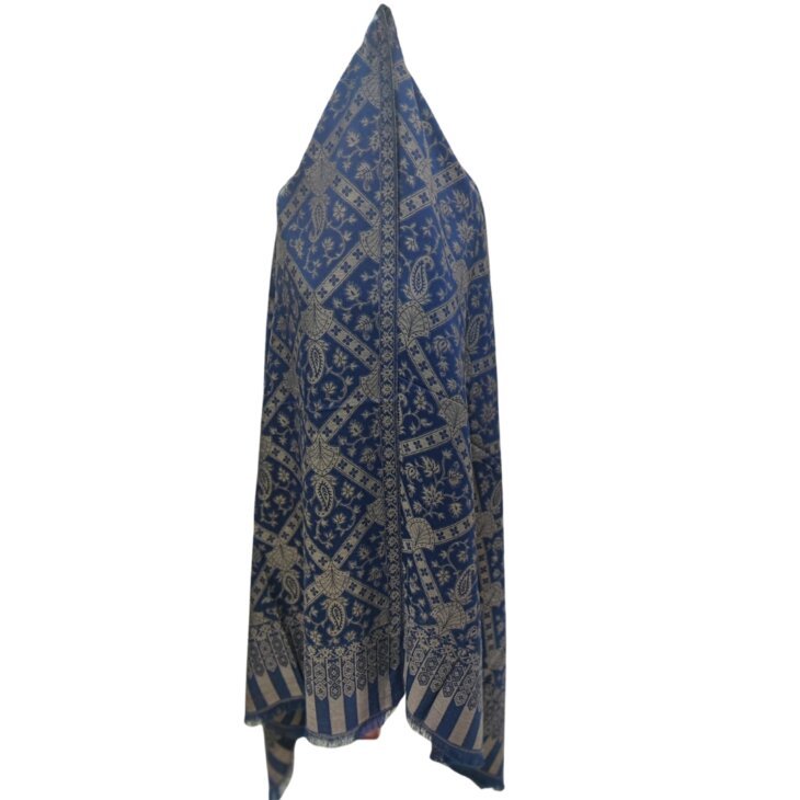 Blue Check shawl with Gray printed and Agha shawl design