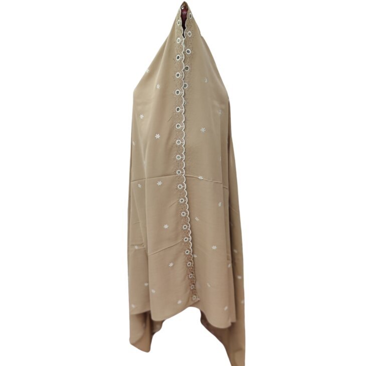 Classic Swiss Design: Muted Brown Dress with Unique Embellishments